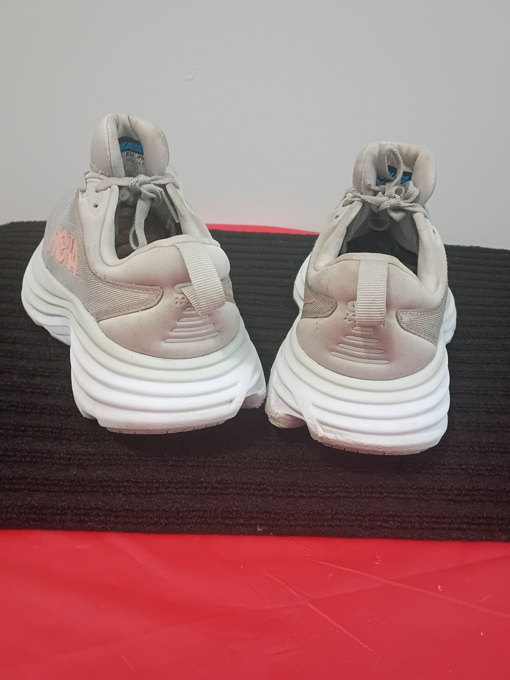 HOKA Womens Light Gray and Pink Running Shoe - Picture 4 of 7